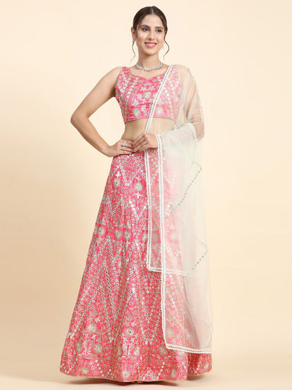 PREMIUM HEAVY DEVSENA SILK LEHENGA CHOLI WITH CORDING SEQUENCE & MIRROR EMBROIDERY