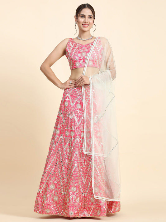 PREMIUM HEAVY DEVSENA SILK LEHENGA CHOLI WITH CORDING SEQUENCE & MIRROR EMBROIDERY