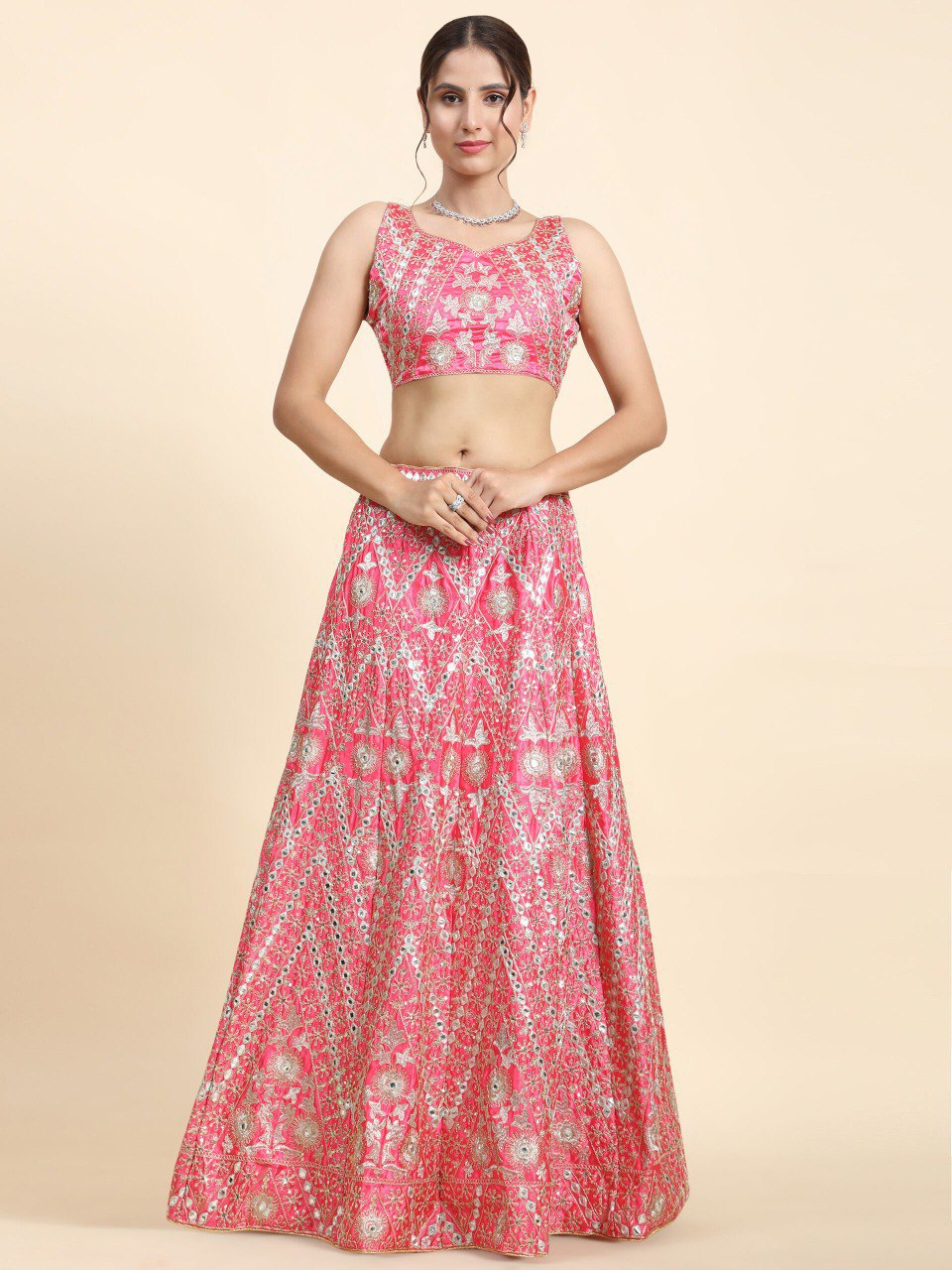 PREMIUM HEAVY DEVSENA SILK LEHENGA CHOLI WITH CORDING SEQUENCE & MIRROR EMBROIDERY