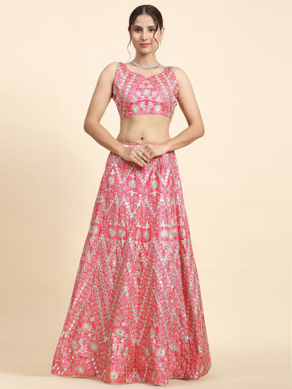 PREMIUM HEAVY DEVSENA SILK LEHENGA CHOLI WITH CORDING SEQUENCE & MIRROR EMBROIDERY
