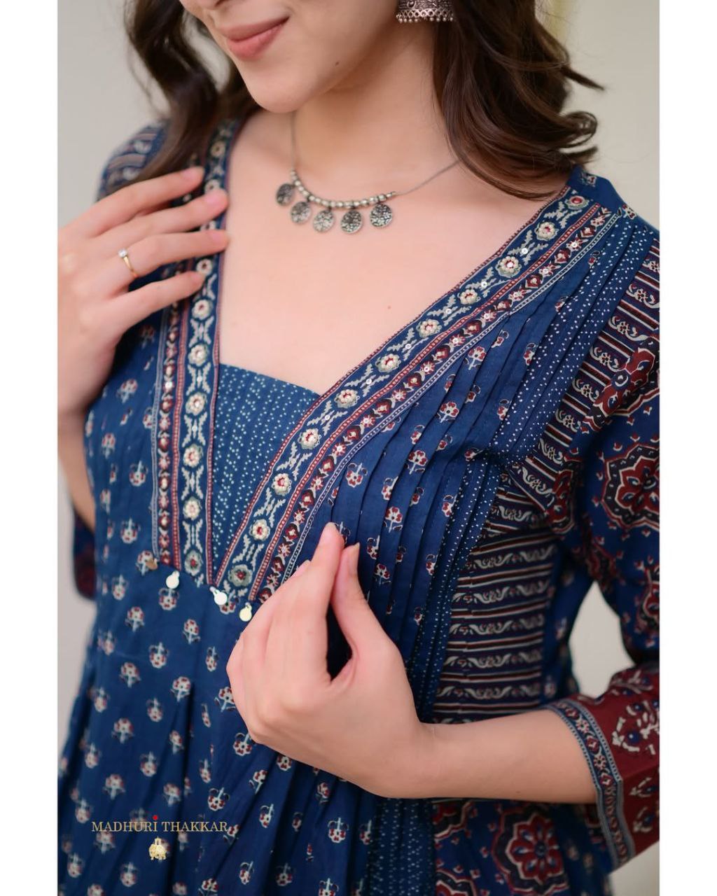 PREMIUM MAL COTTON KURTI PLAZO DUPATTA SET WITH HANDWORK NECK DETAILING