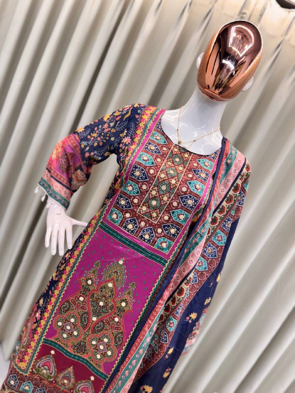 NEW DESIGNER CHINON PRINTED TOP WITH PANT & DUPATTA – PERFECT FOR FESTIVE & WEDDING SEASON