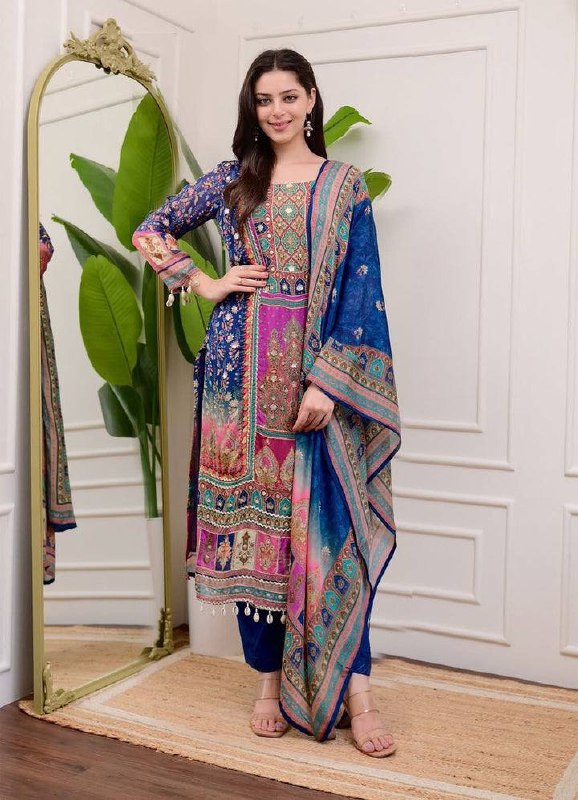 NEW DESIGNER CHINON PRINTED TOP WITH PANT & DUPATTA – PERFECT FOR FESTIVE & WEDDING SEASON