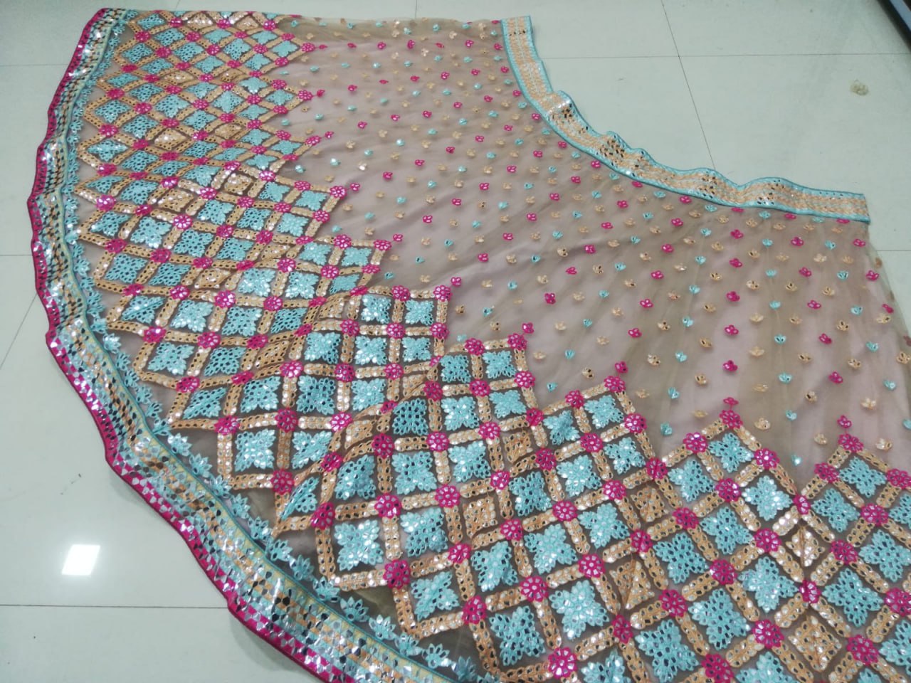 PREMIUM BUTTERFLY NET LEHENGA CHOLI WITH MULTI-THREAD & FOIL MIRROR EMBROIDERY