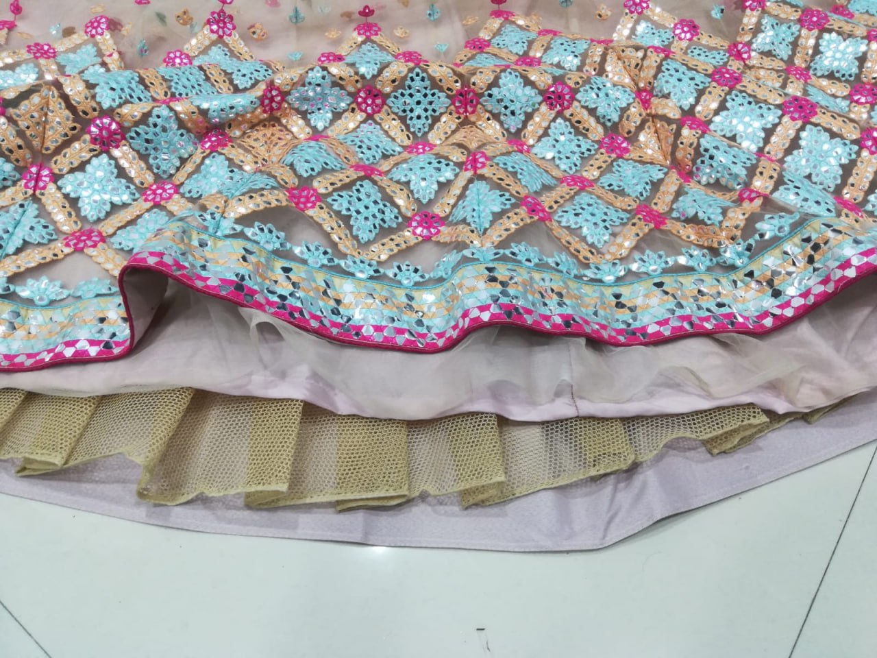 PREMIUM BUTTERFLY NET LEHENGA CHOLI WITH MULTI-THREAD & FOIL MIRROR EMBROIDERY