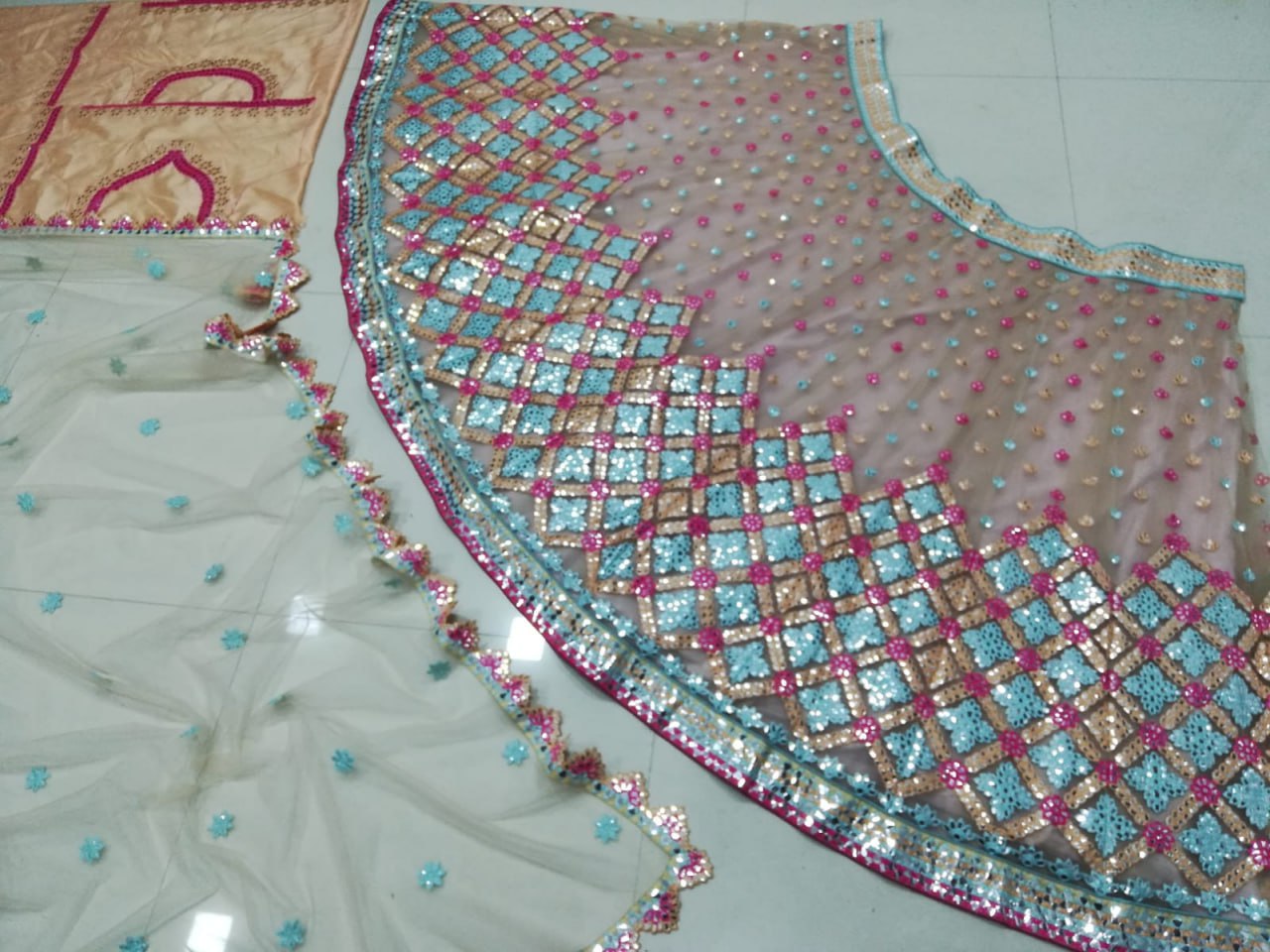 PREMIUM BUTTERFLY NET LEHENGA CHOLI WITH MULTI-THREAD & FOIL MIRROR EMBROIDERY
