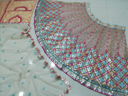 PREMIUM BUTTERFLY NET LEHENGA CHOLI WITH MULTI-THREAD & FOIL MIRROR EMBROIDERY