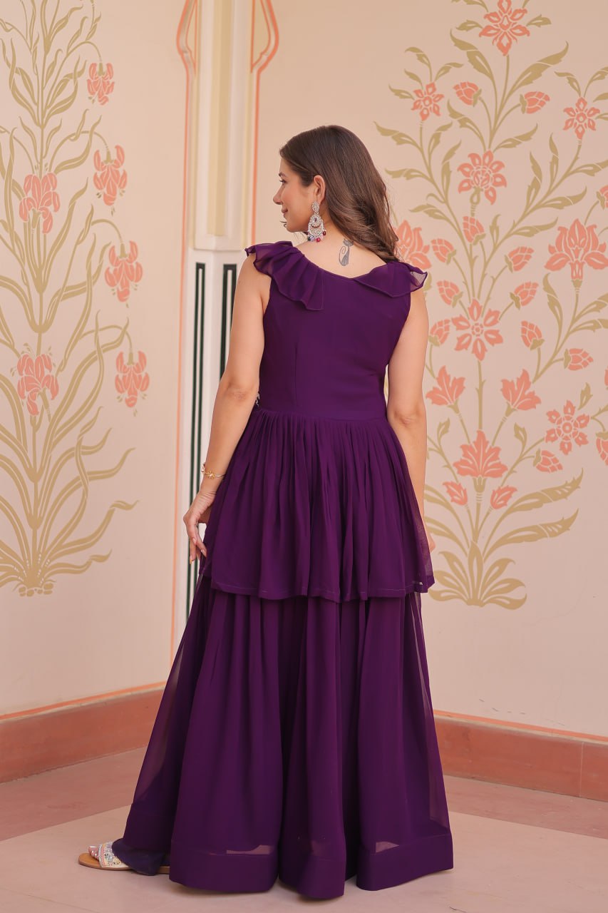 DESIGNER FAUX BLOOMING GOWN WITH BEADS EMBROIDERY – ELEGANCE IN EVERY FOLD