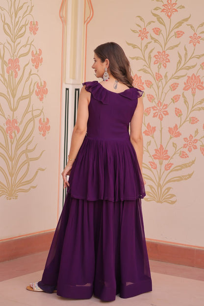 DESIGNER FAUX BLOOMING GOWN WITH BEADS EMBROIDERY – ELEGANCE IN EVERY FOLD