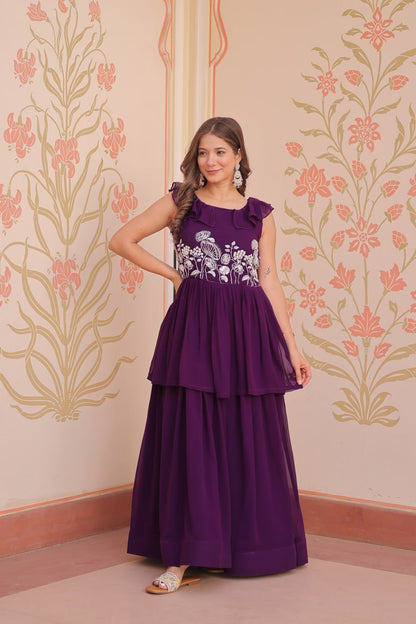 DESIGNER FAUX BLOOMING GOWN WITH BEADS EMBROIDERY – ELEGANCE IN EVERY FOLD