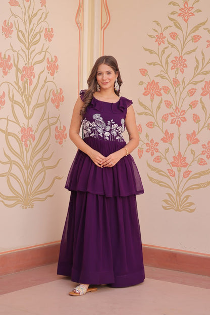 DESIGNER FAUX BLOOMING GOWN WITH BEADS EMBROIDERY – ELEGANCE IN EVERY FOLD