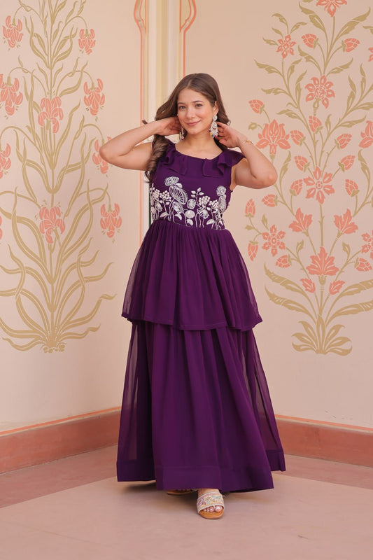 DESIGNER FAUX BLOOMING GOWN WITH BEADS EMBROIDERY – ELEGANCE IN EVERY FOLD