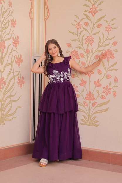 DESIGNER FAUX BLOOMING GOWN WITH BEADS EMBROIDERY – ELEGANCE IN EVERY FOLD