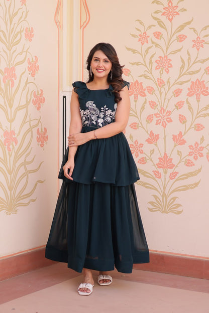 DESIGNER FAUX BLOOMING GOWN WITH BEADS EMBROIDERY – ELEGANCE IN EVERY FOLD
