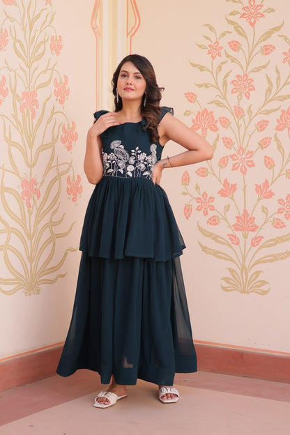 DESIGNER FAUX BLOOMING GOWN WITH BEADS EMBROIDERY – ELEGANCE IN EVERY FOLD