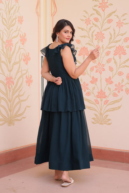 DESIGNER FAUX BLOOMING GOWN WITH BEADS EMBROIDERY – ELEGANCE IN EVERY FOLD