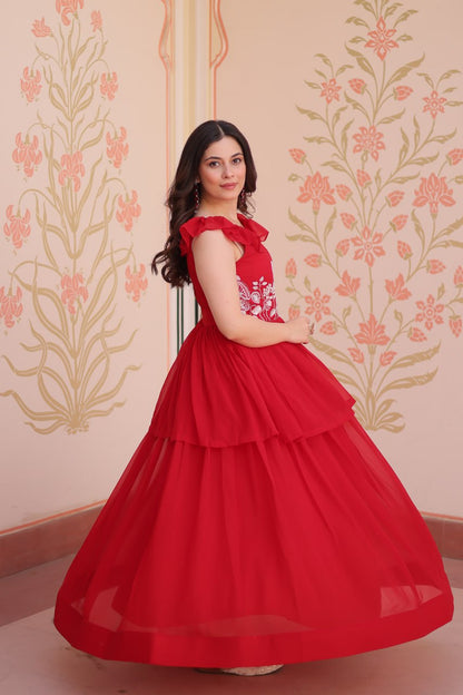 DESIGNER FAUX BLOOMING GOWN WITH BEADS EMBROIDERY – ELEGANCE IN EVERY FOLD