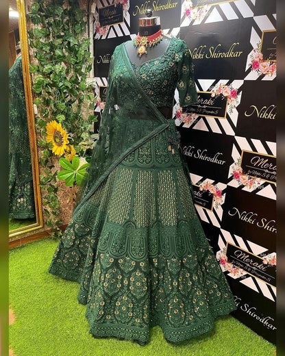 PREMIUM HEAVY FAUX GEORGETTE LEHNGA CHOLI WITH THREAD AND SEQUENCE EMBROIDERY
