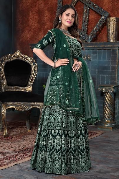 PREMIUM HEAVY FAUX GEORGETTE LEHNGA CHOLI WITH THREAD AND SEQUENCE EMBROIDERY