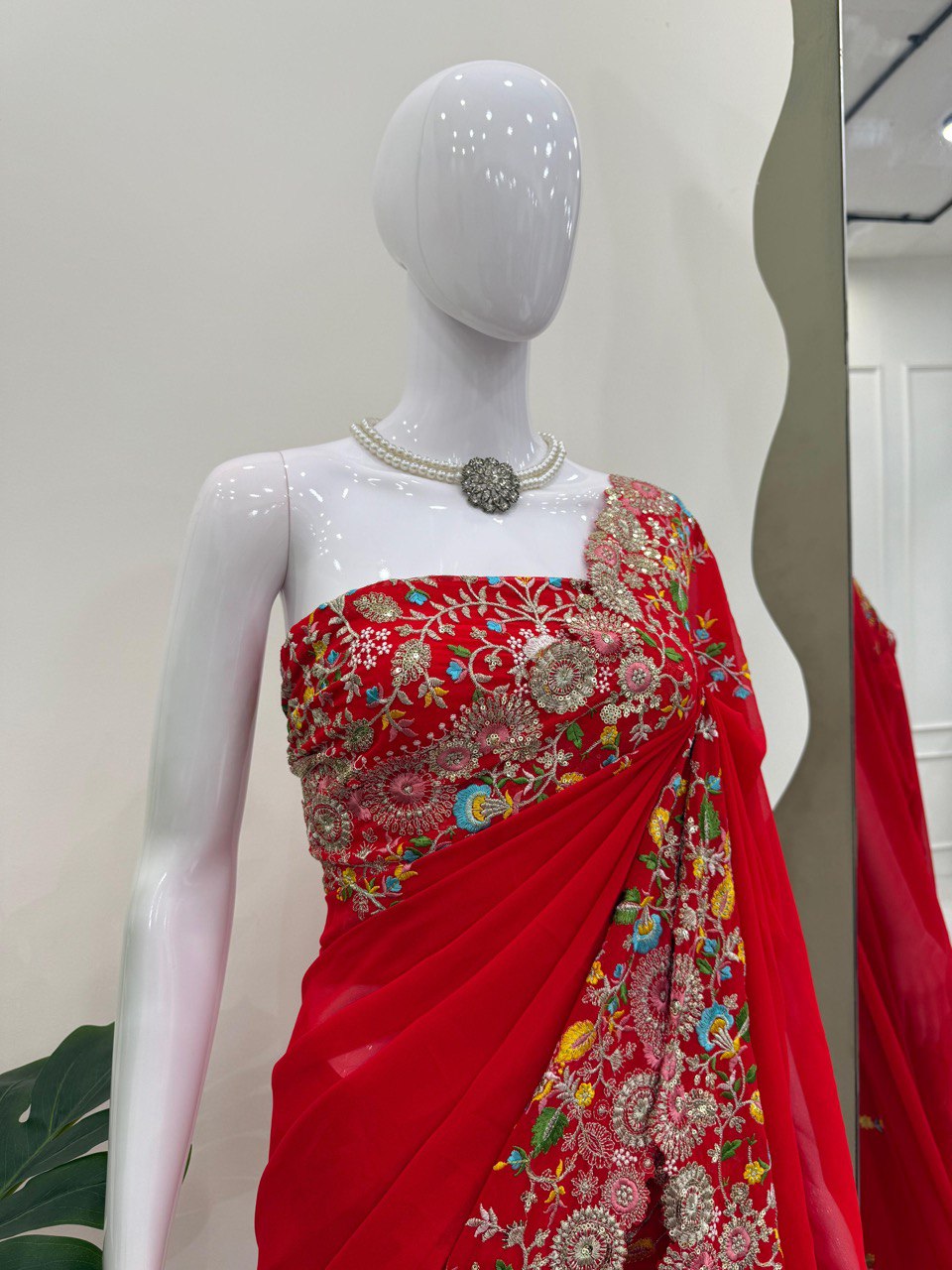 DESIGNER FAUX GEORGETTE SAREE WITH THREAD & SEQUENCE EMBROIDERY WORK