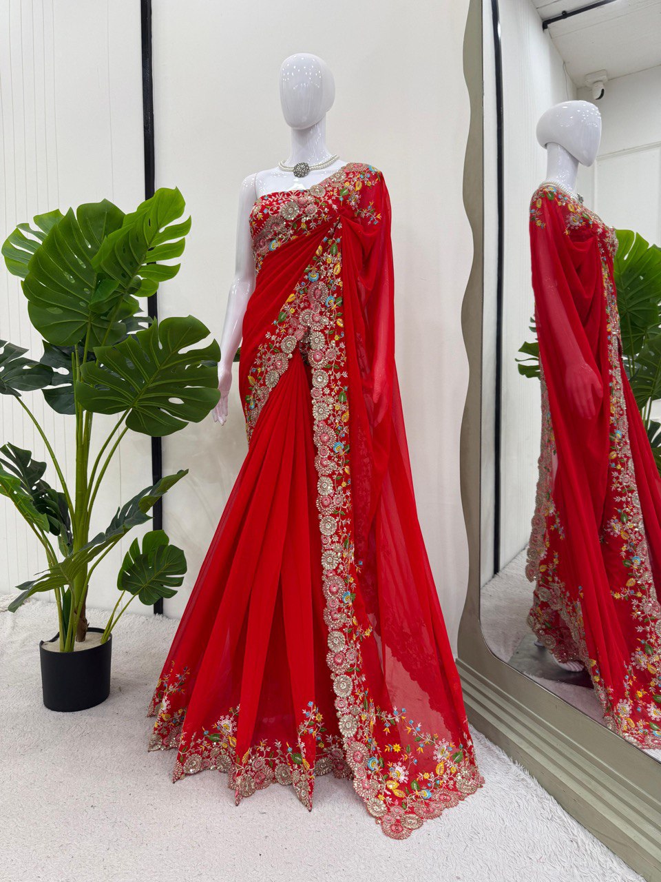 DESIGNER FAUX GEORGETTE SAREE WITH THREAD & SEQUENCE EMBROIDERY WORK