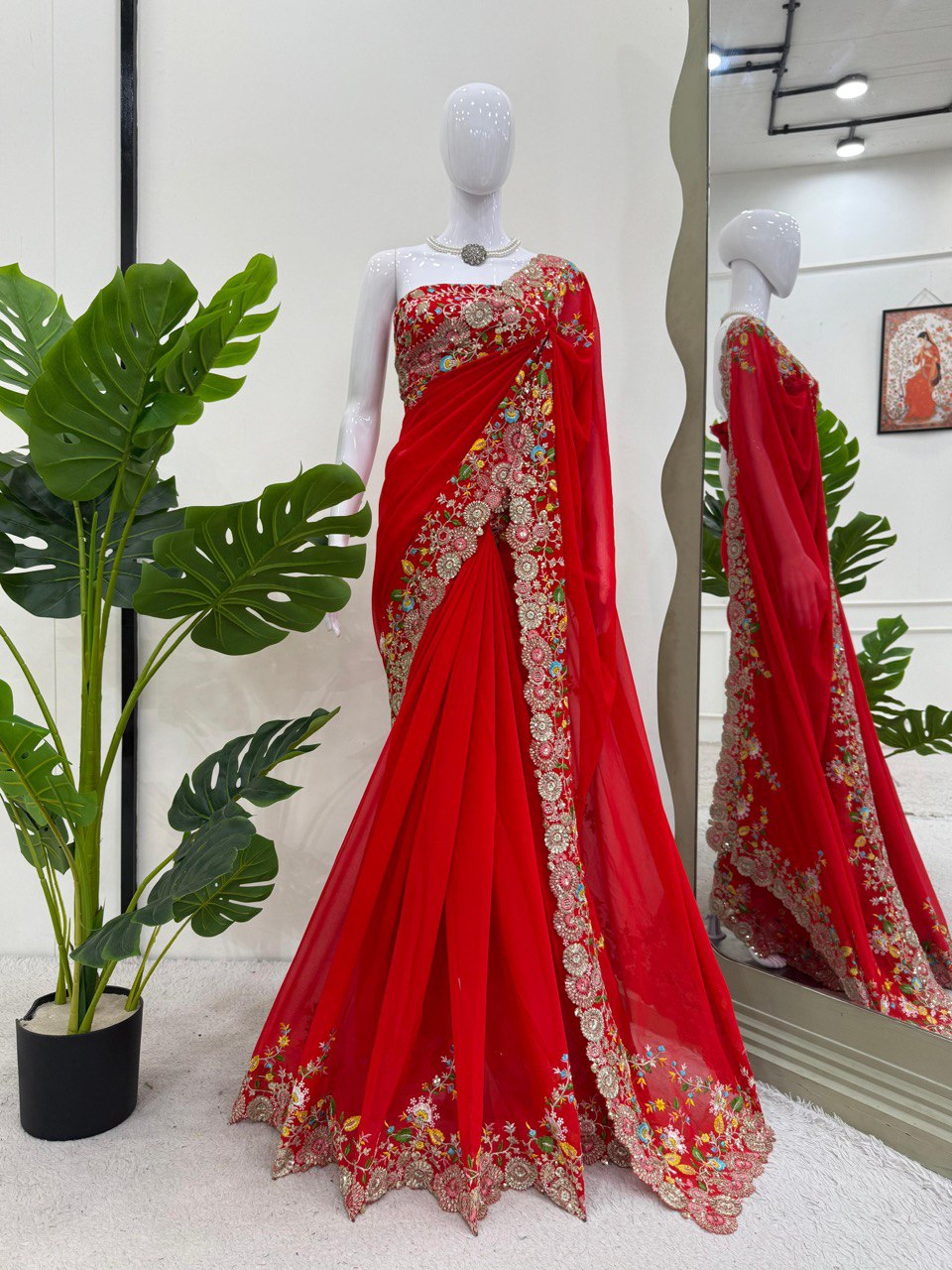 DESIGNER FAUX GEORGETTE SAREE WITH THREAD & SEQUENCE EMBROIDERY WORK