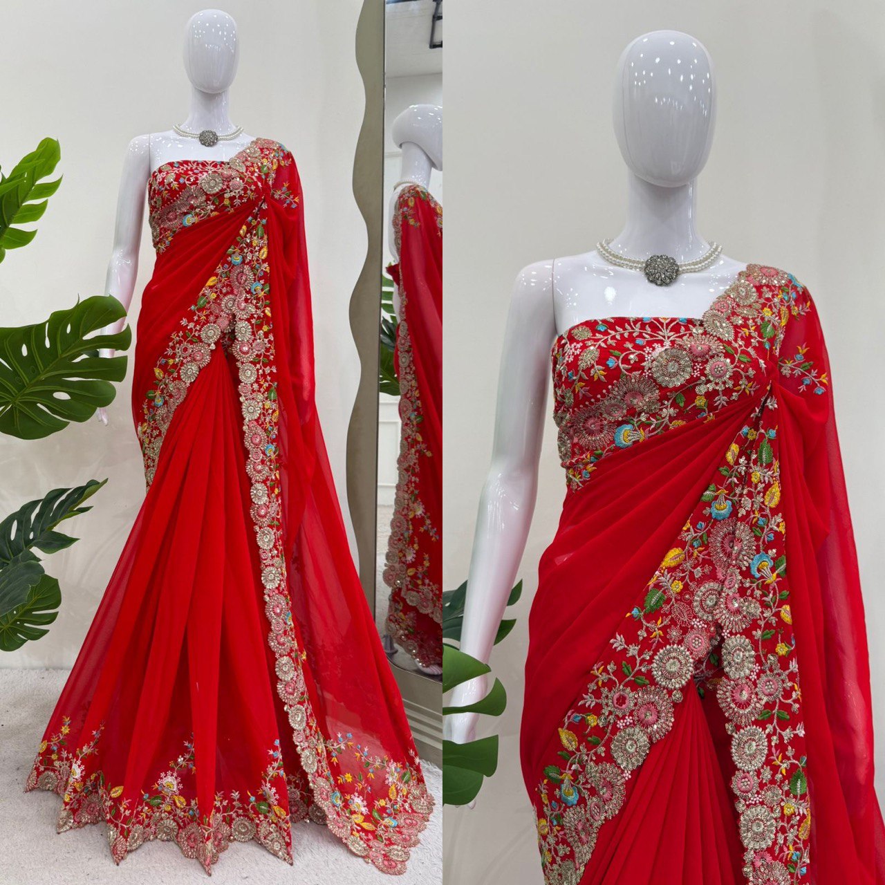 DESIGNER FAUX GEORGETTE SAREE WITH THREAD & SEQUENCE EMBROIDERY WORK