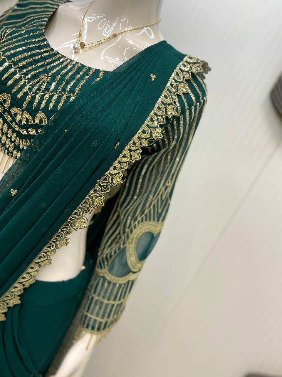 NEW READY-TO-WEAR RUFFLE LEHENGA SAREE WITH FULL SLEEVE BLOUSE & SEQUENCE EMBROIDERY