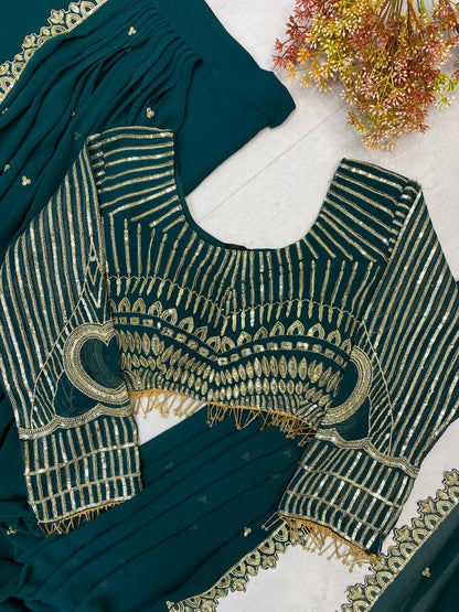 NEW READY-TO-WEAR RUFFLE LEHENGA SAREE WITH FULL SLEEVE BLOUSE & SEQUENCE EMBROIDERY