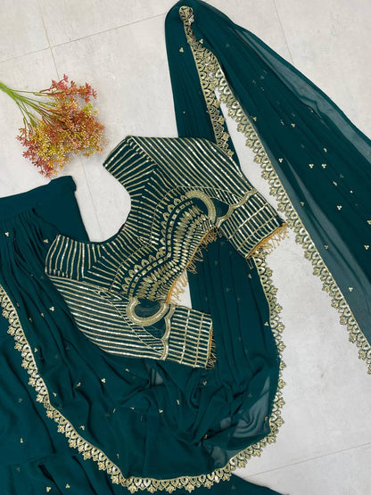 NEW READY-TO-WEAR RUFFLE LEHENGA SAREE WITH FULL SLEEVE BLOUSE & SEQUENCE EMBROIDERY