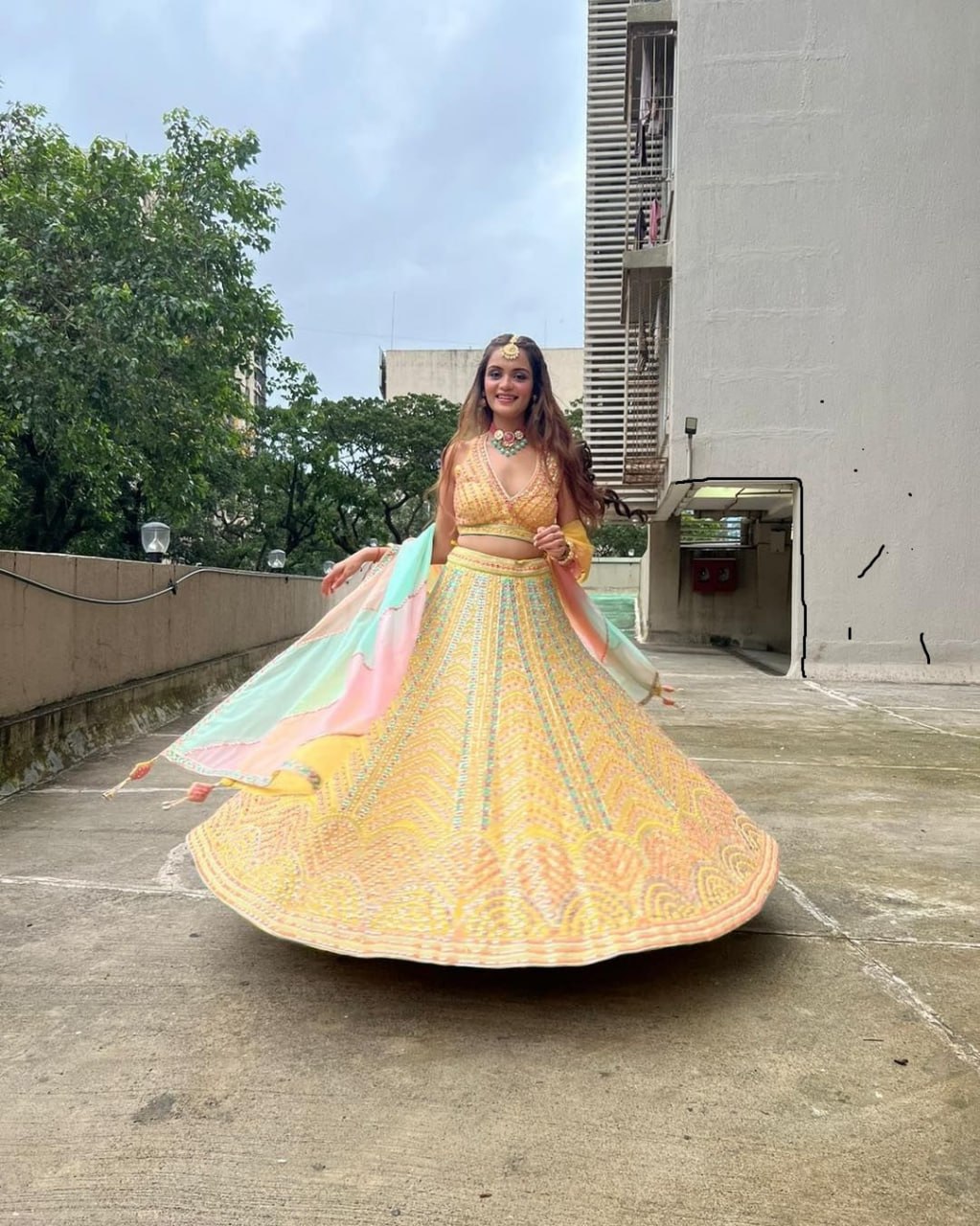 DESIGNER YELLOW HEAVY DOLA SILK LEHENGA SET WITH MULTI-COLOR EMBROIDERY & SEQUINS WORK
