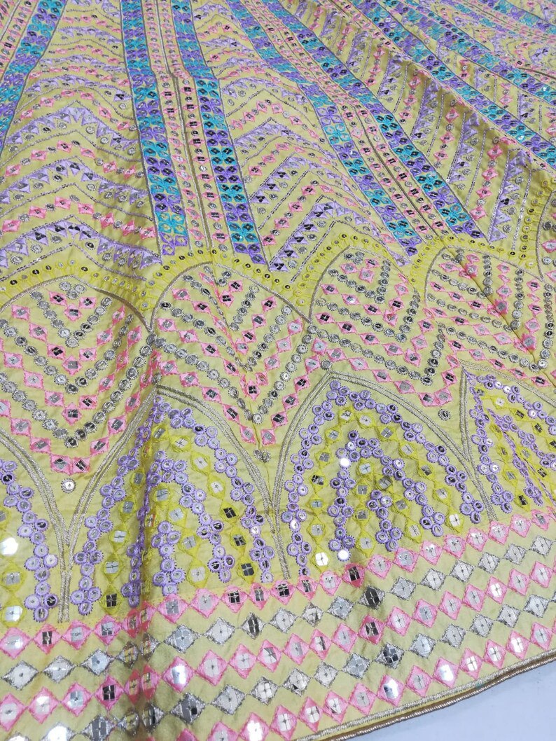 DESIGNER YELLOW HEAVY DOLA SILK LEHENGA SET WITH MULTI-COLOR EMBROIDERY & SEQUINS WORK