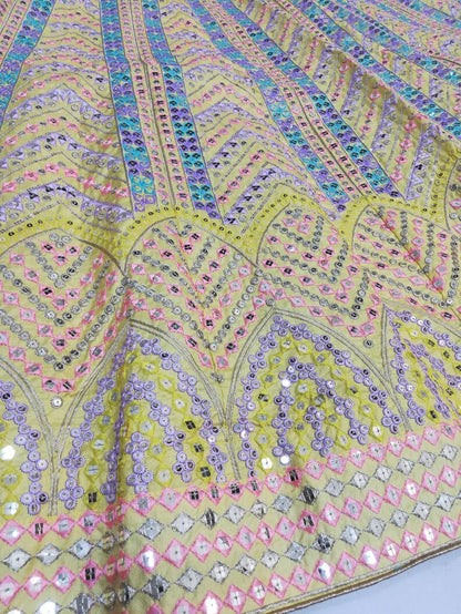 DESIGNER YELLOW HEAVY DOLA SILK LEHENGA SET WITH MULTI-COLOR EMBROIDERY & SEQUINS WORK