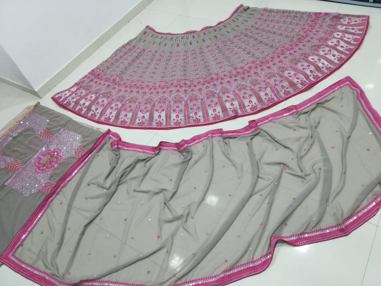 DESIGNER MULTI-COLOR FAUX GEORGETTE LEHENGA SET WITH 3MM SEQUINS, THREAD & JARI EMBROIDERY