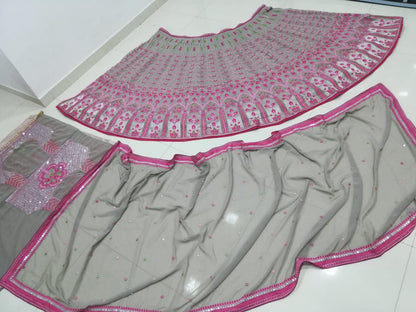 DESIGNER MULTI-COLOR FAUX GEORGETTE LEHENGA SET WITH 3MM SEQUINS, THREAD & JARI EMBROIDERY