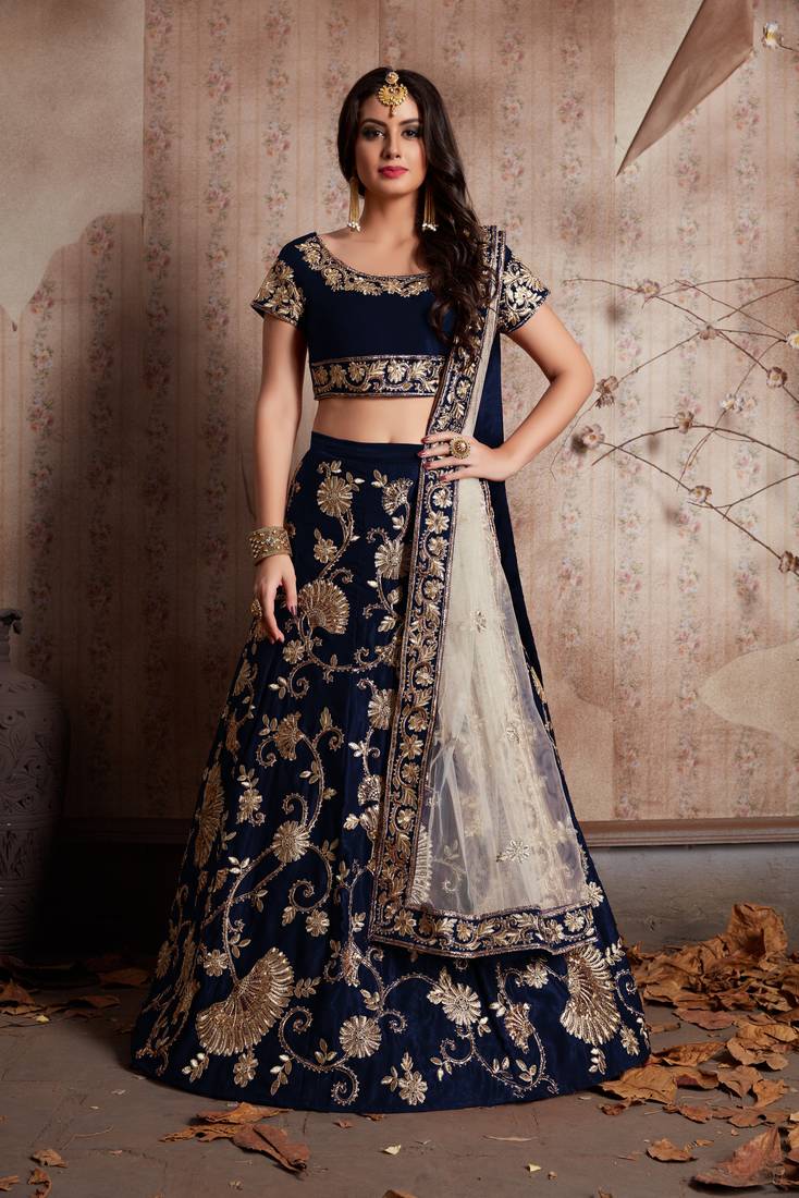 LUXURIOUS SEMI VELVET SILK LEHENGA CHOLI SET WITH SEQUINS, JARI & DORI EMBROIDERY