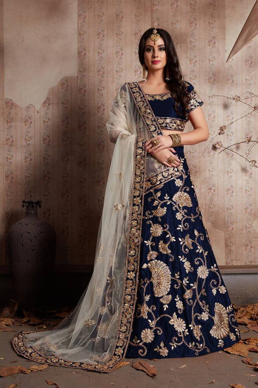 LUXURIOUS SEMI VELVET SILK LEHENGA CHOLI SET WITH SEQUINS, JARI & DORI EMBROIDERY