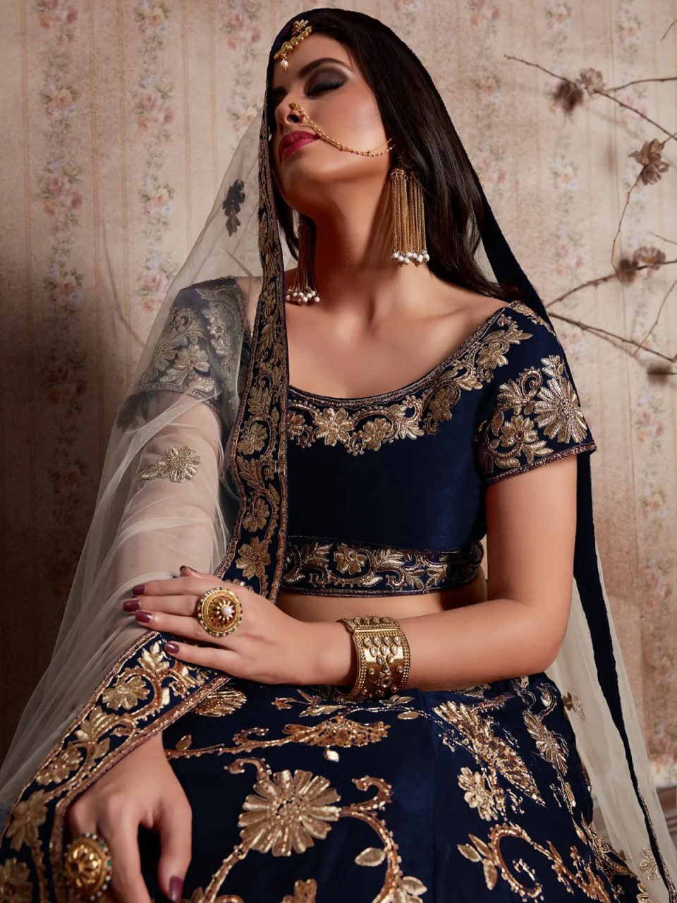 LUXURIOUS SEMI VELVET SILK LEHENGA CHOLI SET WITH SEQUINS, JARI & DORI EMBROIDERY