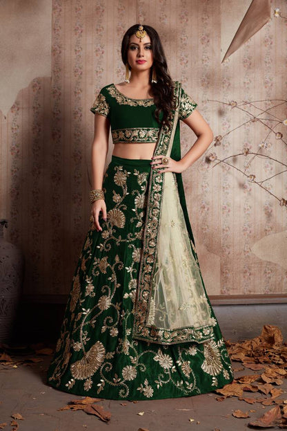 LUXURIOUS SEMI VELVET SILK LEHENGA CHOLI SET WITH SEQUINS, JARI & DORI EMBROIDERY