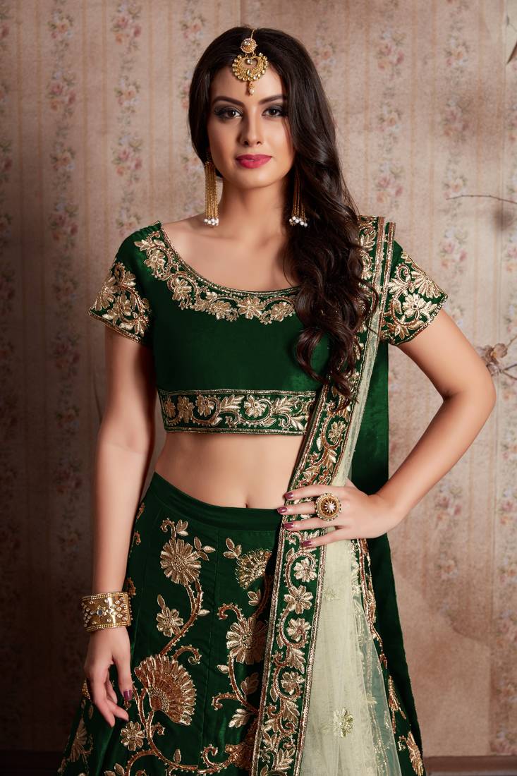 LUXURIOUS SEMI VELVET SILK LEHENGA CHOLI SET WITH SEQUINS, JARI & DORI EMBROIDERY