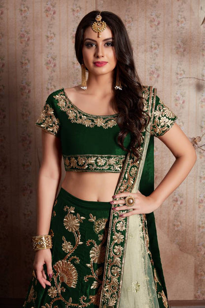 LUXURIOUS SEMI VELVET SILK LEHENGA CHOLI SET WITH SEQUINS, JARI & DORI EMBROIDERY