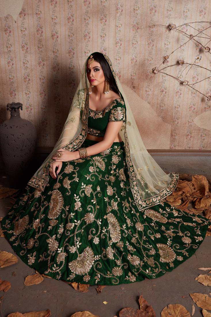 LUXURIOUS SEMI VELVET SILK LEHENGA CHOLI SET WITH SEQUINS, JARI & DORI EMBROIDERY