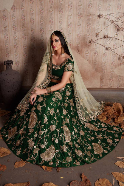 LUXURIOUS SEMI VELVET SILK LEHENGA CHOLI SET WITH SEQUINS, JARI & DORI EMBROIDERY