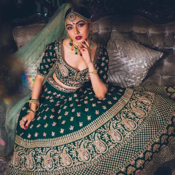 DESIGNER DIAMOND SATIN SILK LEHENGA CHOLI SET WITH BUTTERFLY NET DUPATTA