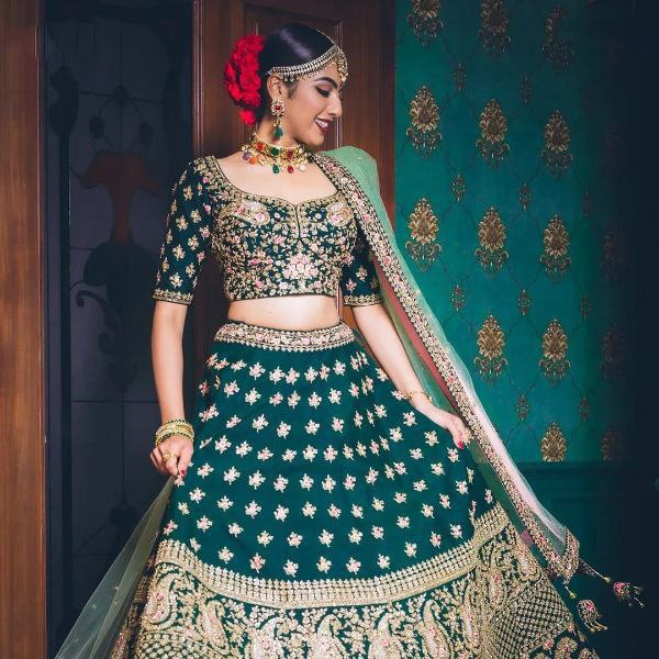DESIGNER DIAMOND SATIN SILK LEHENGA CHOLI SET WITH BUTTERFLY NET DUPATTA