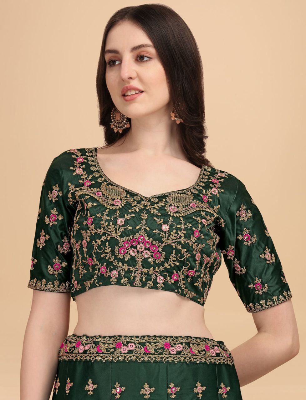 DESIGNER DIAMOND SATIN SILK LEHENGA CHOLI SET WITH BUTTERFLY NET DUPATTA