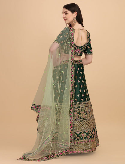 DESIGNER DIAMOND SATIN SILK LEHENGA CHOLI SET WITH BUTTERFLY NET DUPATTA
