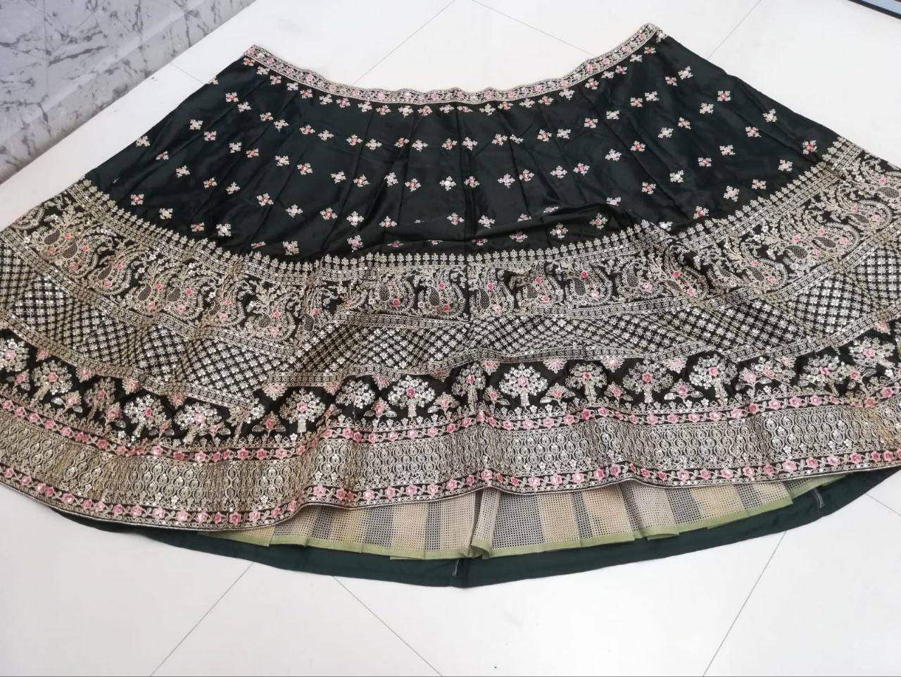 DESIGNER DIAMOND SATIN SILK LEHENGA CHOLI SET WITH BUTTERFLY NET DUPATTA