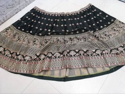 DESIGNER DIAMOND SATIN SILK LEHENGA CHOLI SET WITH BUTTERFLY NET DUPATTA