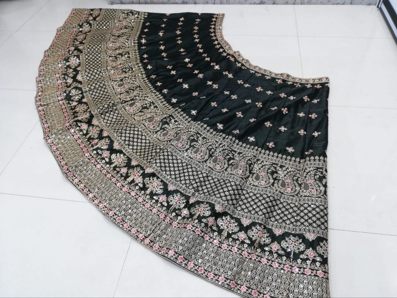DESIGNER DIAMOND SATIN SILK LEHENGA CHOLI SET WITH BUTTERFLY NET DUPATTA